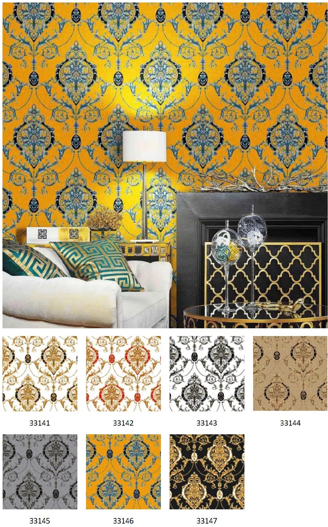 3D PVC Cheap Mural Vinyl Bedroom Damask Decoration Waterproof Wall Grace Price Wholesale Wallpaper Home Decoration